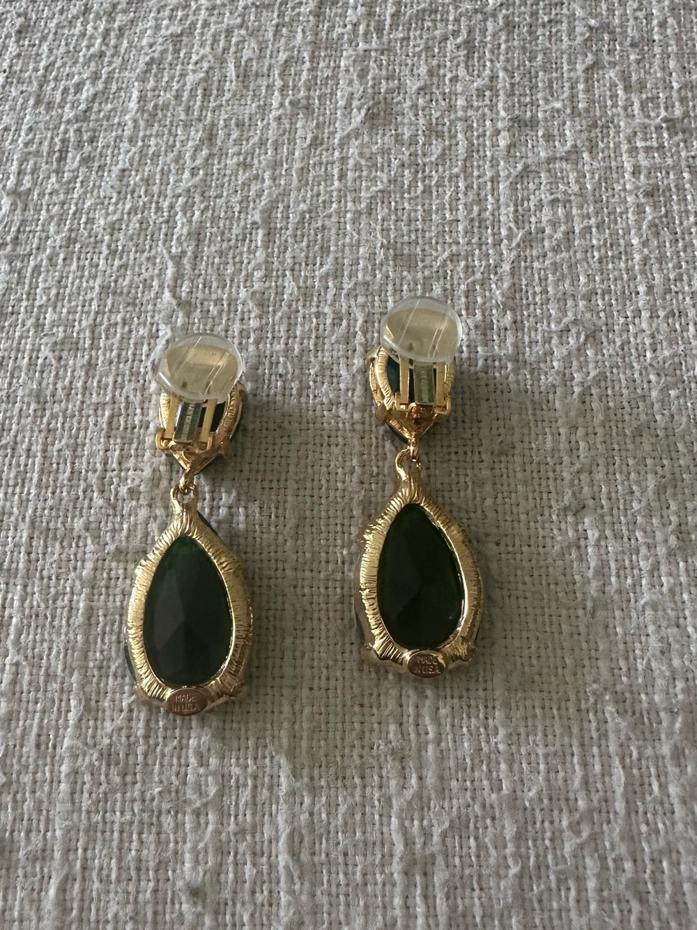 Kenneth Jay Lane Gold-Tone Emerald Green Teardrop Clip-On Earrings - Picture 10 of 10